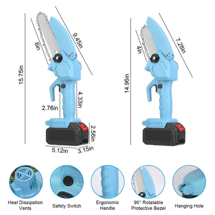 1Pc Electric Mini Chainsaw1Pc  Portable Handheld Cordless Small Chain Saw Battery Powered With 2Pcs 2200mAh Rechargeable Batteries 4in Or 6in Chains For Pruning Trees Wood Cutting