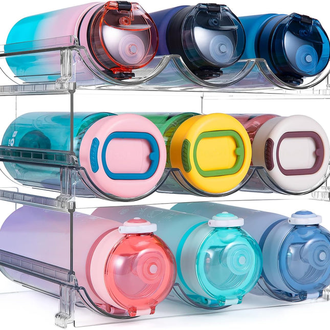 Water Bottle Organizer for Cabinet, 3 Pack Water Bottle Organization and Storage Shelf, Plastic Water Bottle Holder Rack for Fridge, Kitchen, Desktop