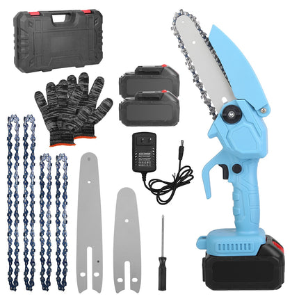 1Pc Electric Mini Chainsaw1Pc  Portable Handheld Cordless Small Chain Saw Battery Powered With 2Pcs 2200mAh Rechargeable Batteries 4in Or 6in Chains For Pruning Trees Wood Cutting