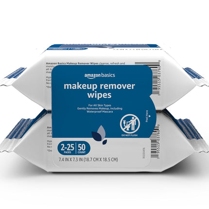 Makeup Remover Wipes, Formulated without Fragrance and Alcohol-Free, Gentle Cleansing, Removes Waterproof Mascara, Dermatologist Tested, 25 Count, Pack of 2