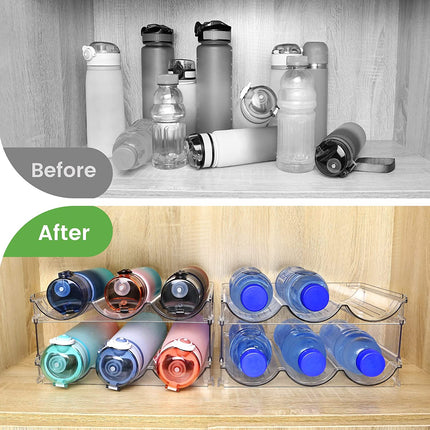 Water Bottle Organizer for Cabinet, 4 Pack Water Bottle Organization and Storage Shelf, Plastic Water Bottle Holder Rack for Fridge, Kitchen, Desktop