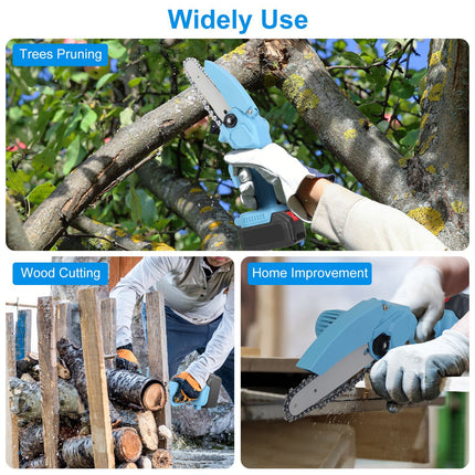 1Pc Electric Mini Chainsaw1Pc  Portable Handheld Cordless Small Chain Saw Battery Powered With 2Pcs 2200mAh Rechargeable Batteries 4in Or 6in Chains For Pruning Trees Wood Cutting