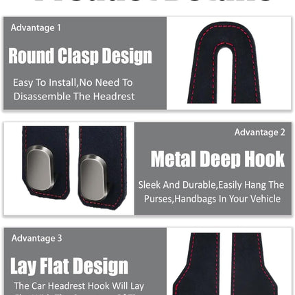 Car Headrest Hook, Car Wallet Hook, Car Seat Backrest Storage Hook, Car Hook for Headrest Wallet and Bag (2 Black)