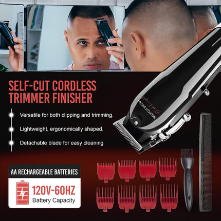 3 Way Mirror & Cordless Hair Clipper for Men – Adjustable Tri-Fold Barber Mirror with Hair Trimmer – Perfect for Self Haircuts, Travel, and Grooming Anywhere
