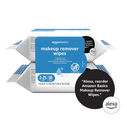 Makeup Remover Wipes, Formulated without Fragrance and Alcohol-Free, Gentle Cleansing, Removes Waterproof Mascara, Dermatologist Tested, 25 Count, Pack of 2