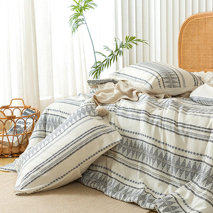 Ultra-Soft Boho Comforter Sets, Lightweight Brushed Microfiber Bohemian Chic Striped  Bedding Quilt Down Comforter Pillowsham