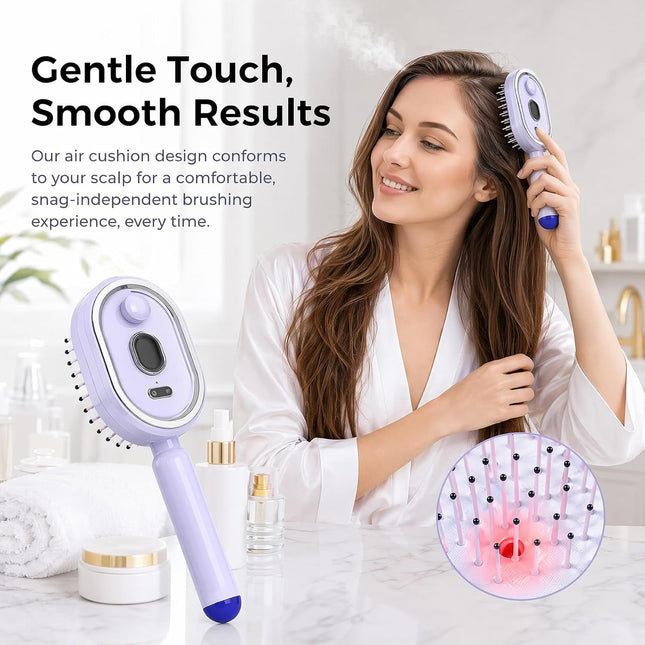 2026 New Electric Spray Air Cushion Massage Comb,3 in 1 Self-Clean Detangling Brush, Restores Silky Shine for Dry & Frizzy Hair, Premium Hair Care Tool for Women
