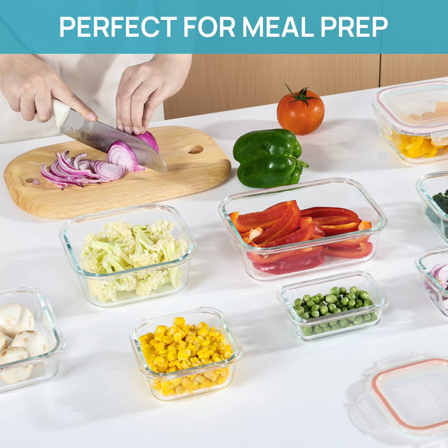 7 Pack Glass Food Storage Containers, Meal Prep, Airtight Bento Boxes with Leak Proof Locking Lids,Colorful