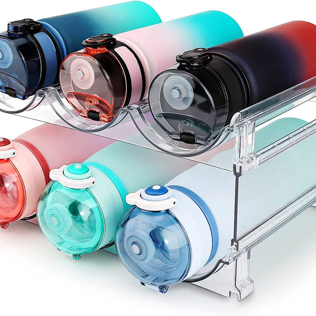 Water Bottle Organizer for Cabinet, 4 Pack Water Bottle Organization and Storage Shelf, Plastic Water Bottle Holder Rack for Fridge, Kitchen, Desktop
