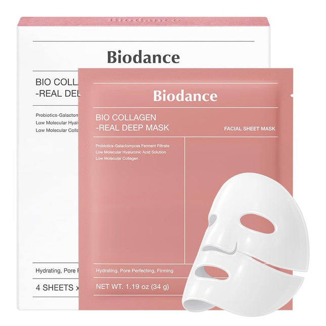 Bio-Collagen Real Deep Mask, Hydrating Overnight Hydrogel Face Mask, Pore Minimizing, Elasticity, Plumping, Travel Essentials & Self Care Gifts for Women, Korean Skin Care | 1.19Oz(34G) X 4Ea