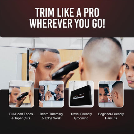 3 Way Mirror & Cordless Hair Clipper for Men – Adjustable Tri-Fold Barber Mirror with Hair Trimmer – Perfect for Self Haircuts, Travel, and Grooming Anywhere
