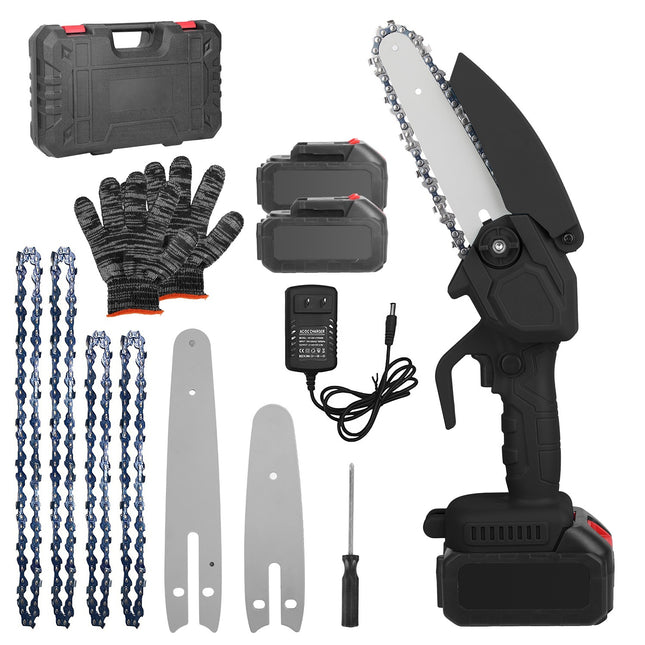 1Pc Electric Mini Chainsaw1Pc  Portable Handheld Cordless Small Chain Saw Battery Powered With 2Pcs 2200mAh Rechargeable Batteries 4in Or 6in Chains For Pruning Trees Wood Cutting