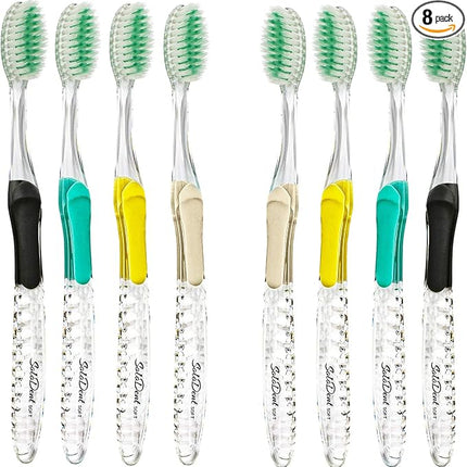 Toothbrush Soft, Silver & Jade Flossing Bristles (Pack of 8) Colors May Vary