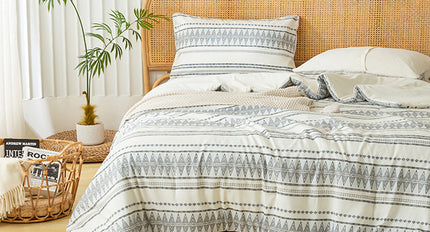 Ultra-Soft Boho Comforter Sets, Lightweight Brushed Microfiber Bohemian Chic Striped  Bedding Quilt Down Comforter Pillowsham
