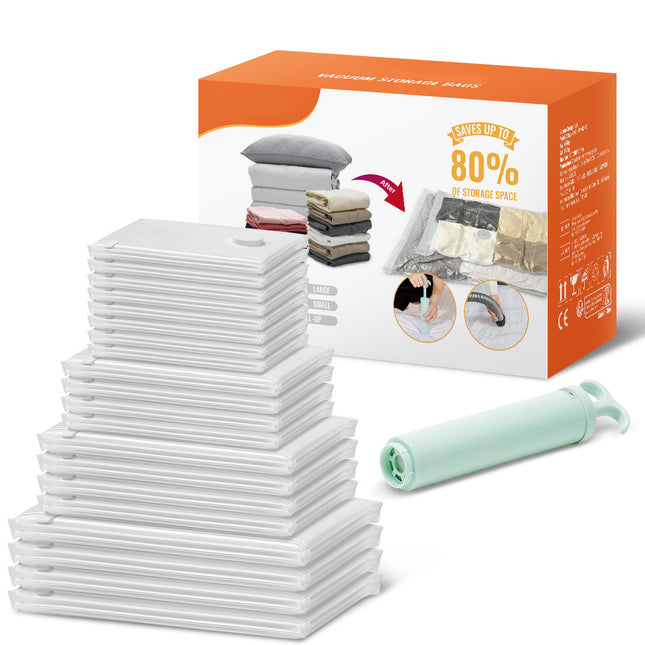 20 Pack Vacuum Storage Bags With Hand Pump, Space Saver Bags Compression For Comforters And Blankets, Sealer Clothes Storage Travel Essentials