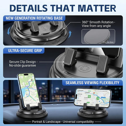 Revolutionary 360° Car Phone Holder - 2026 Non-Slip Dashboard Mount for Ultimate Navigation and Viewing (Set of 2)