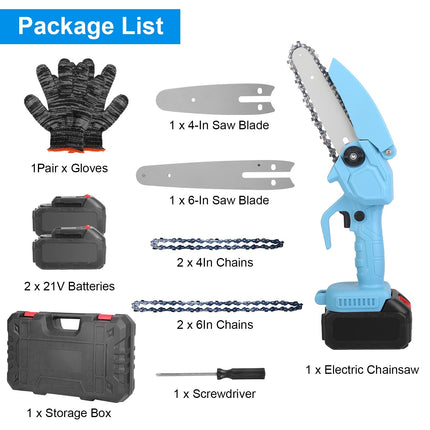 1Pc Electric Mini Chainsaw1Pc  Portable Handheld Cordless Small Chain Saw Battery Powered With 2Pcs 2200mAh Rechargeable Batteries 4in Or 6in Chains For Pruning Trees Wood Cutting