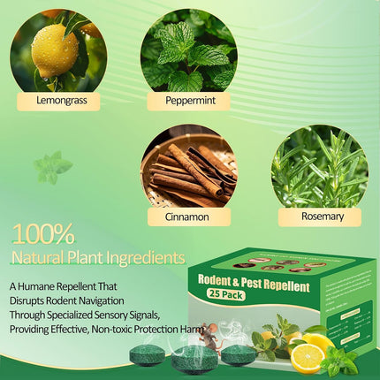 Mouse Rodent Repellent, 25 Pack Peppermint Oil Pest Repellent for Mouse, Rodent, Rat, Mice, Squirrel, Spider, Natural Effective Mouse Deterrent Trap for Indoor Outdoor Use, Safe for Humans & Pets