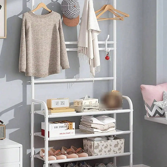 Multifunctional Shoe and Hat Rack, Freestanding Coat Rack with Storage for Home