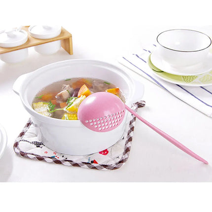 Silicone world 2 in 1 Soup Spoon Long Handle Kitchen Home Strainer Cooking Colander Kitchen Scoop Plastic Tableware Colander