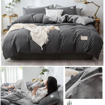 Home Textile Solid Color Duvet Cover Pillow Case Bed Sheet AB Side Quilt Cover Boy Kid Teen Girl Bedding Linens Set King Queen