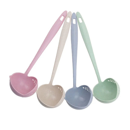 Silicone world 2 in 1 Soup Spoon Long Handle Kitchen Home Strainer Cooking Colander Kitchen Scoop Plastic Tableware Colander