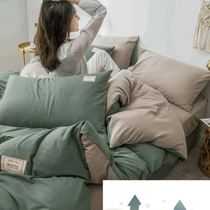 Home Textile Solid Color Duvet Cover Pillow Case Bed Sheet AB Side Quilt Cover Boy Kid Teen Girl Bedding Linens Set King Queen