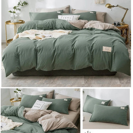 Home Textile Solid Color Duvet Cover Pillow Case Bed Sheet AB Side Quilt Cover Boy Kid Teen Girl Bedding Linens Set King Queen
