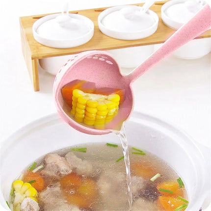 Silicone world 2 in 1 Soup Spoon Long Handle Kitchen Home Strainer Cooking Colander Kitchen Scoop Plastic Tableware Colander