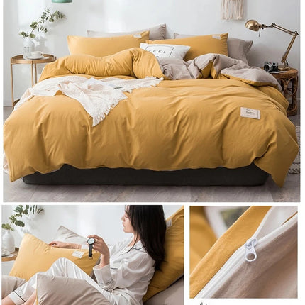 Home Textile Solid Color Duvet Cover Pillow Case Bed Sheet AB Side Quilt Cover Boy Kid Teen Girl Bedding Linens Set King Queen
