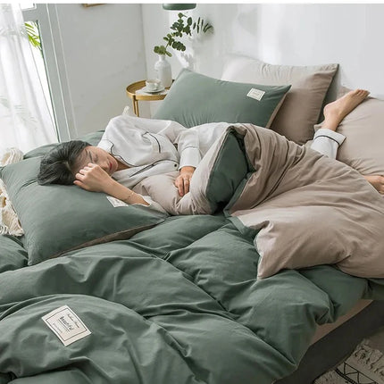 Home Textile Solid Color Duvet Cover Pillow Case Bed Sheet AB Side Quilt Cover Boy Kid Teen Girl Bedding Linens Set King Queen
