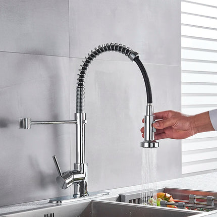 Nekjcag Matte Black Kitchen Sink Faucet 360 Degree Rotation Spring Hot and Cold Water MixerTap Deck Mounted Kitchen Crane