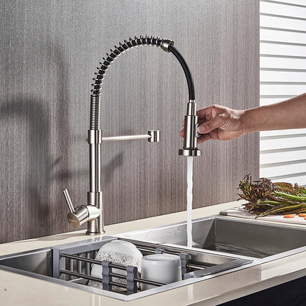 Nekjcag Matte Black Kitchen Sink Faucet 360 Degree Rotation Spring Hot and Cold Water MixerTap Deck Mounted Kitchen Crane