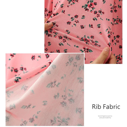 140x50/200cm Small Floral Print Ribbed Stretch Knit Fabric For Sewing Clothes，Bedding, Dress Handmade DIY Fabric TJ1593