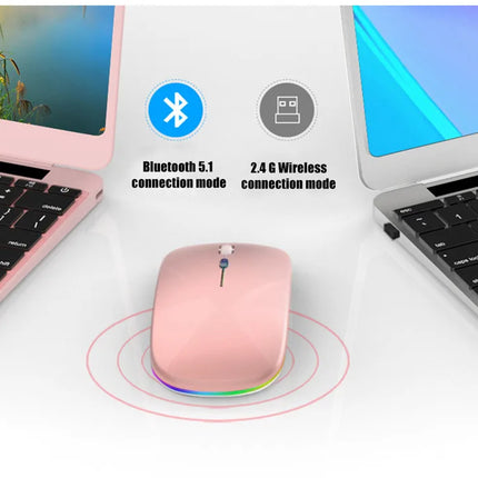 Wireless Mouse Rechargeable Silent LED Backlit Mice PC Laptop Computer Mous 2.4Ghz Receiver Bluetooth Dual Mode Optical Mice