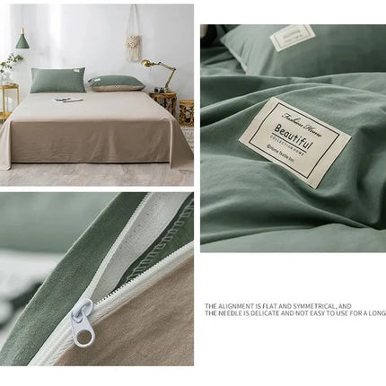 Home Textile Solid Color Duvet Cover Pillow Case Bed Sheet AB Side Quilt Cover Boy Kid Teen Girl Bedding Linens Set King Queen