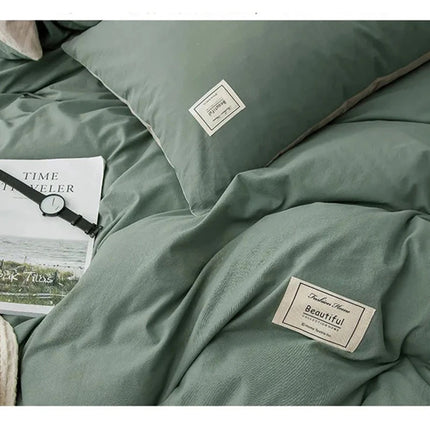 Home Textile Solid Color Duvet Cover Pillow Case Bed Sheet AB Side Quilt Cover Boy Kid Teen Girl Bedding Linens Set King Queen