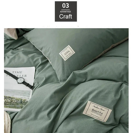 Home Textile Solid Color Duvet Cover Pillow Case Bed Sheet AB Side Quilt Cover Boy Kid Teen Girl Bedding Linens Set King Queen