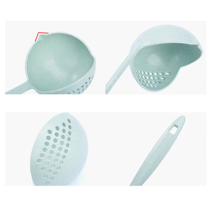 Silicone world 2 in 1 Soup Spoon Long Handle Kitchen Home Strainer Cooking Colander Kitchen Scoop Plastic Tableware Colander