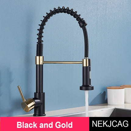 Nekjcag Matte Black Kitchen Sink Faucet 360 Degree Rotation Spring Hot and Cold Water MixerTap Deck Mounted Kitchen Crane
