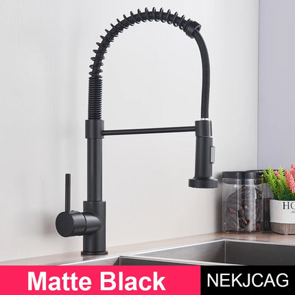 Nekjcag Matte Black Kitchen Sink Faucet 360 Degree Rotation Spring Hot and Cold Water MixerTap Deck Mounted Kitchen Crane