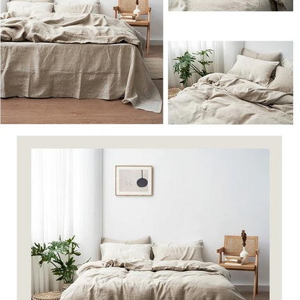 Pure Organic Flax Linen Bedding Set, Including Duvet Cover and 2 Pillow Cover, Bed Linens, Button Or Zipper Quilt Cover King