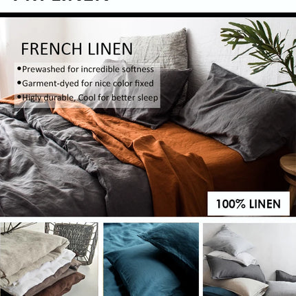 Pure Organic Flax Linen Bedding Set, Including Duvet Cover and 2 Pillow Cover, Bed Linens, Button Or Zipper Quilt Cover King