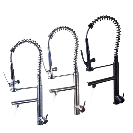 Deck Mounted Spring Pull Down Kitchen Faucet Swivel Handheld Sprayer Dual Spout Mixer Tap Kitchen Mixer Crane Cold Hot Water Tap