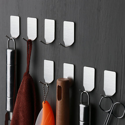 12pcs Strong Self Adhesive Stainless Steel Towel Mop Hooks Hat Hangers For Hanging Kitchen Bedroom Bathroom