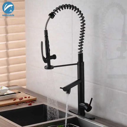 Deck Mounted Spring Pull Down Kitchen Faucet Swivel Handheld Sprayer Dual Spout Mixer Tap Kitchen Mixer Crane Cold Hot Water Tap