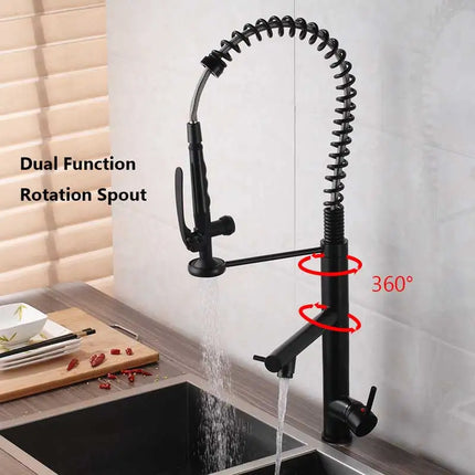 Deck Mounted Spring Pull Down Kitchen Faucet Swivel Handheld Sprayer Dual Spout Mixer Tap Kitchen Mixer Crane Cold Hot Water Tap