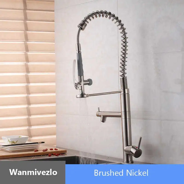 Deck Mounted Spring Pull Down Kitchen Faucet Swivel Handheld Sprayer Dual Spout Mixer Tap Kitchen Mixer Crane Cold Hot Water Tap