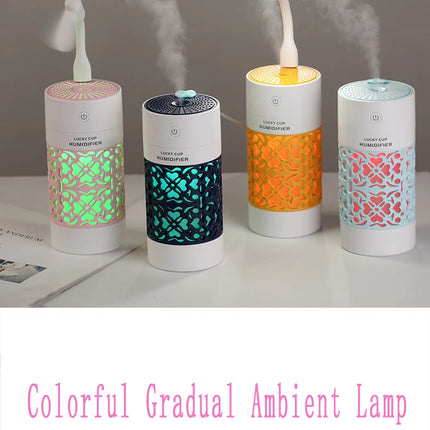 saengQ 250ml Air Humidifier with LED Night Lamp Mini Fan Aroma Essential Oil Diffuser USB Fogger Mist Maker for Home Office Car