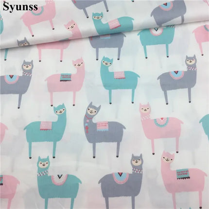 Syunss-Gray and Pink Alpaca Print Twill Cotton Fabric, DIY Handmade Sewing, Patchwork Cloth, Bedding Textile, Quilting Tissue